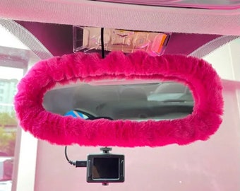 Fuchsia Rear View Mirror Cover, Fuzzy Car Accessories, Car rear view mirror, Car Accessories For Women, Car Decor, rear view cover