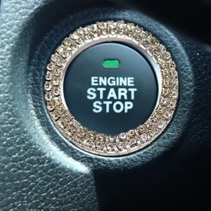 Car Bling Ring Emblem for Women, Crystal Start Stop Button Cover, Sparkly Car Interior Accessory, Cute Auto Decor Gift