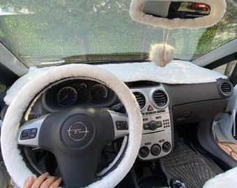Witte zachte pluizige autostuurhoes voor dames - Auto-accessoires Stuurhoes - gezellig auto-interieur - schattig girly autoaccessoire