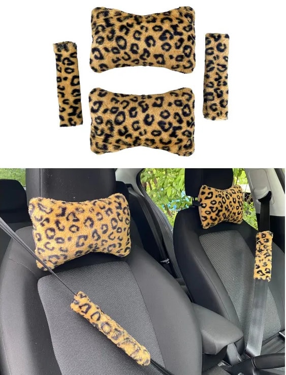 Leopard Faux Fur Furry Car Seat Covers, Women Car Accessories, Car