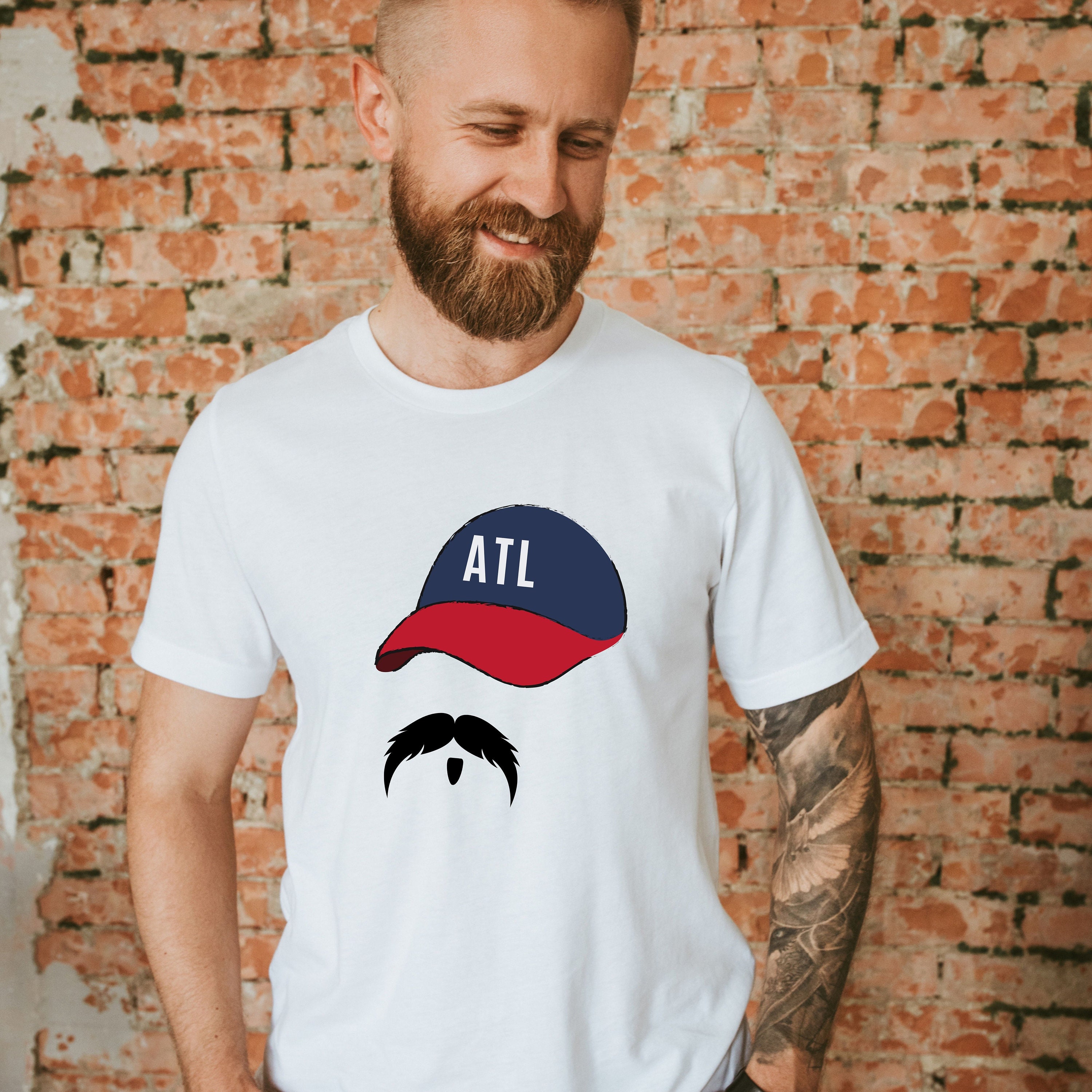 NicholsDimesStore Spencer Strider Atlanta Braves #99 Pitcher Handlebar Mustache Adult Tee Women's Braves Top Men's ATL Braves Tee