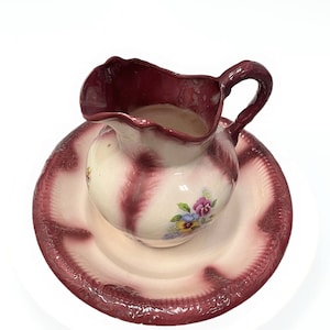 Beautiful Vibrant Vintage Pitcher and Wash Basin