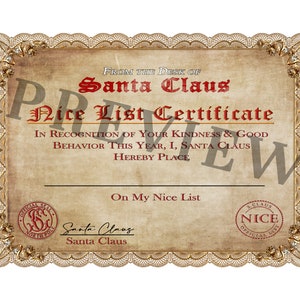 Certificado de bela lista para impressão do Papai Noel | Carta de download digital do Papai Noel