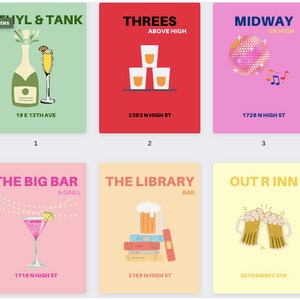 Ohio State University Print, Set of 12, Bar Cart Gallery Wall Set, Bar Wall Decor, DIGITAL DOWNLOAD, 8x10