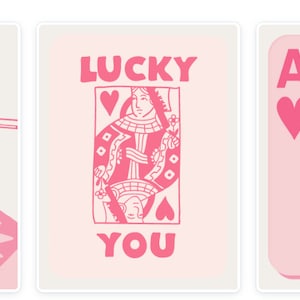 Perfect Match, Queen of Hearts, Ace of Hearts Cards - Set of 3 Digital Prints, Pink Wall Decor, Poster 16x20, DIGITAL DOWNLOAD ONLY