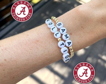 University of Alabama Bracelet, Bama Gold Beaded Bracelet, College Game Day, Roll Tide Bracelet, Bama Roll Tide Accessories, Football