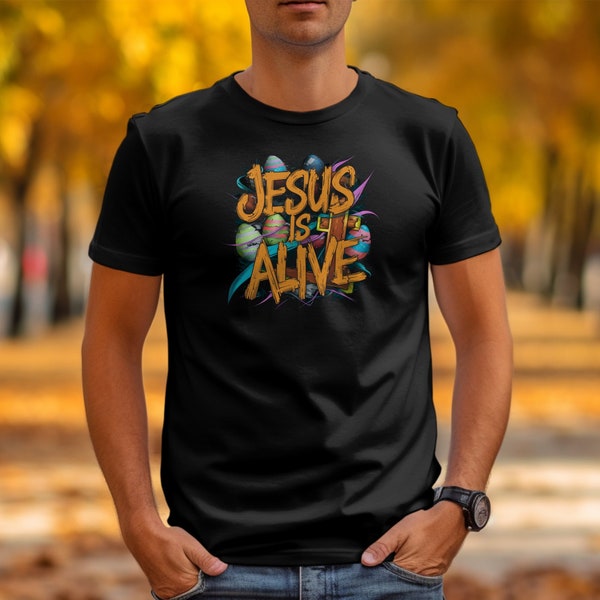 Resurrected Joy Jesus Is Alive Easter Eggs Graphic Design Celebrate The Resurrection With Vibrant Easter Themed Artwork TShirt EasterJoy Tee