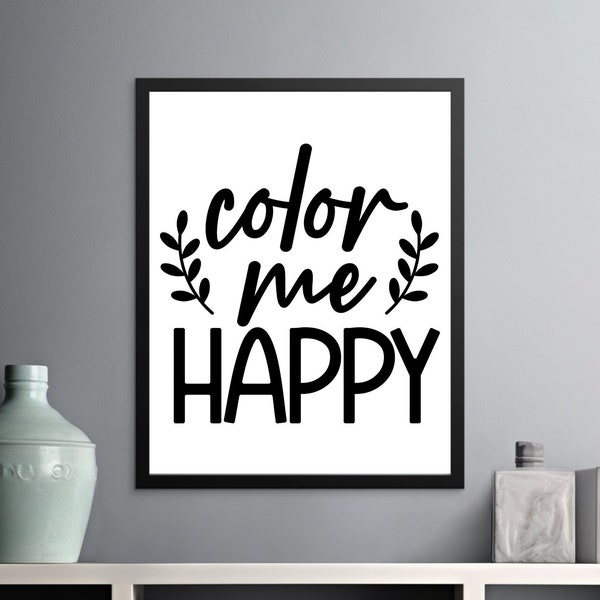 Inspirierende Zitat-Wandkunst, „Color Me Happy“, modernes Dekor, minimalistischer Typografie-Leinwanddruck für Zuhause und Büro