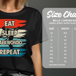 Eat Sleep Taekwondo Repeat T-shirt, T-shirt regalo per gli amanti del karate, Camicia per appassionati di arti marziali, Camicia passione Taekwondo, T-shirt karate unisex
