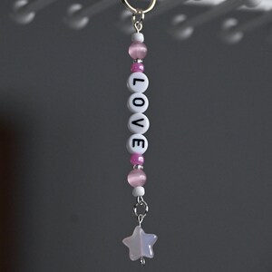 Pink Beaded &quot;Love&quot; Keychain