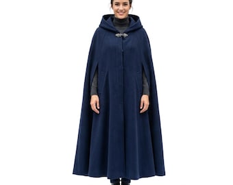 Gothic Hooded Wool Cape Coat | Medieval Witch Cloak | Vampire Maxi Overcoat | Renaissance Hooded Cape | Cloak Jacket for Women