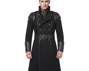 Black Imperial Commander Long Coat | Gothic Pirate Captain Jacket | Men's Military Officer Coat | Renaissance Steampunk Greatcoat