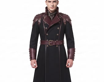 Burgundy Imperial Commander Long Coat | Gothic Pirate Captain Jacket | Men's Military Officer Coat | Renaissance Steampunk Greatcoat