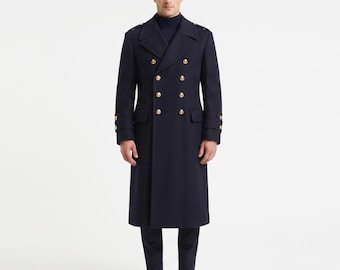 Captain Sailor Long Coat, Wool Naval Officer Coat, Maritime Captain Overcoat, Historical Navy Jacket, Halloween Costume