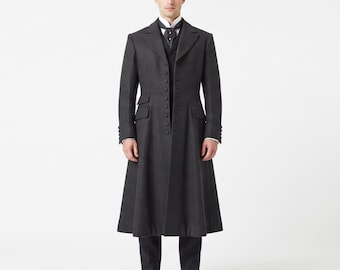 Victorian Frock Long Coat, Unisex Wool Victorian Overcoat, Gothic Formal Coat, Historical Frock Coat, Halloween Costume
