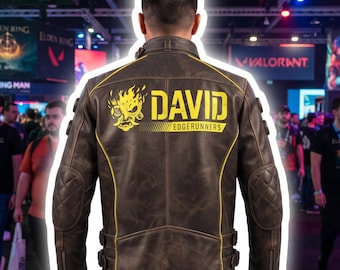 Futuristic Yellow Leather Jacket | Anime Inspired Techwear Biker Jacket | Sci-Fi Tactical Leather Coat | Handmade Cosplay Halloween Costume