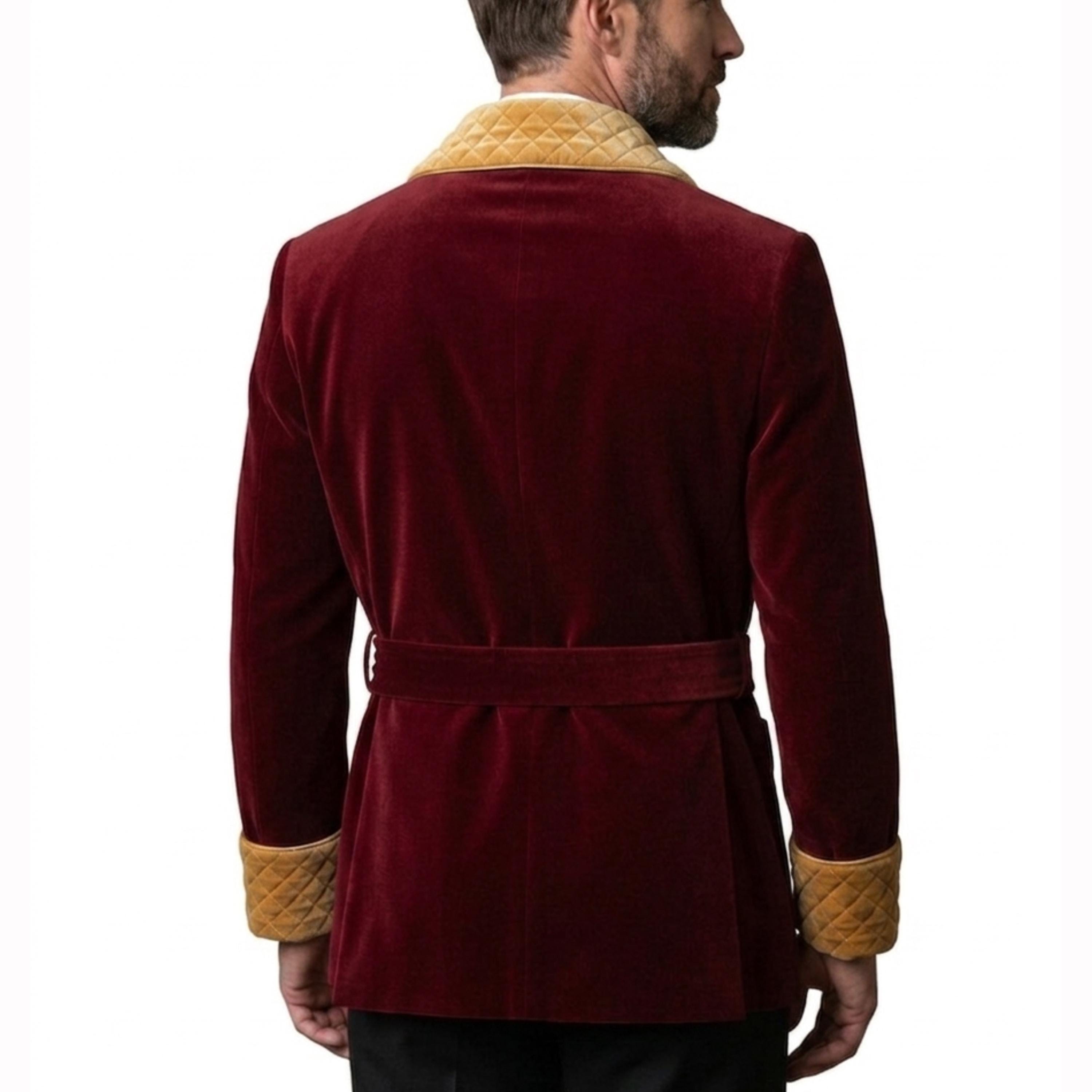Burgundy Velvet Robe for Men | Quilted Lapel Dressing Gown | Luxury ...
