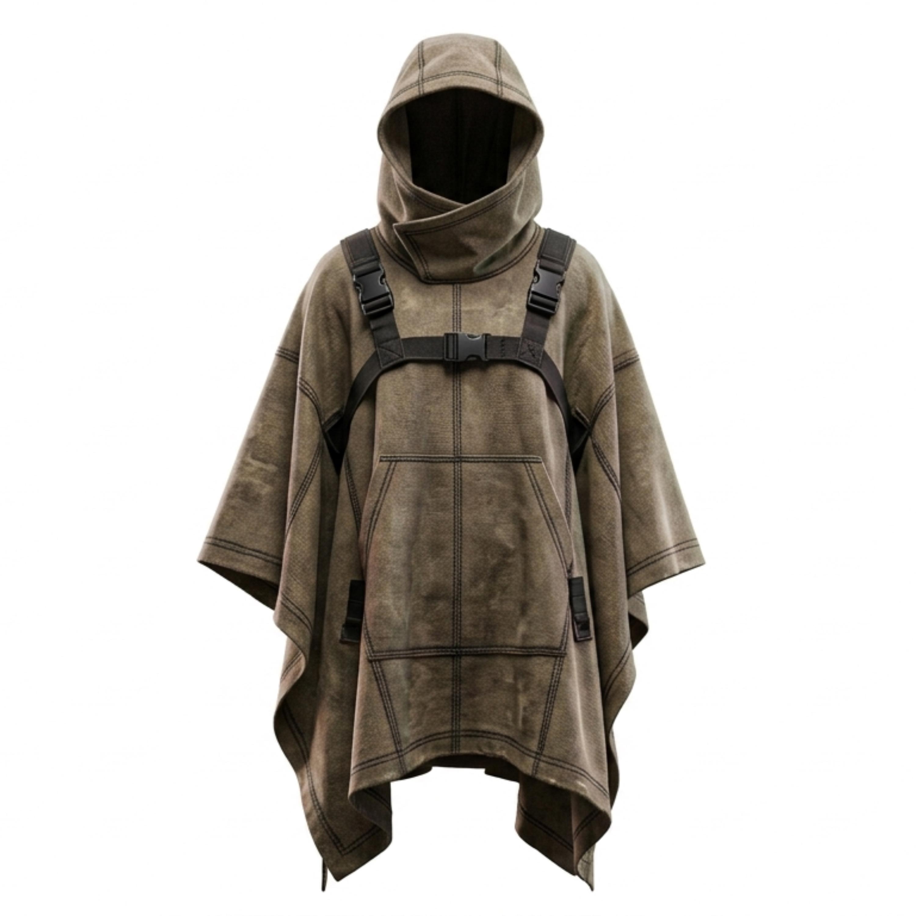 Cyberpunk Tactical Olive Khaki Hooded Ninja Cape Techwear Poncho Gothic Military Tactical Cloak Post Apocalyptic Cape Cosplay Hoodie