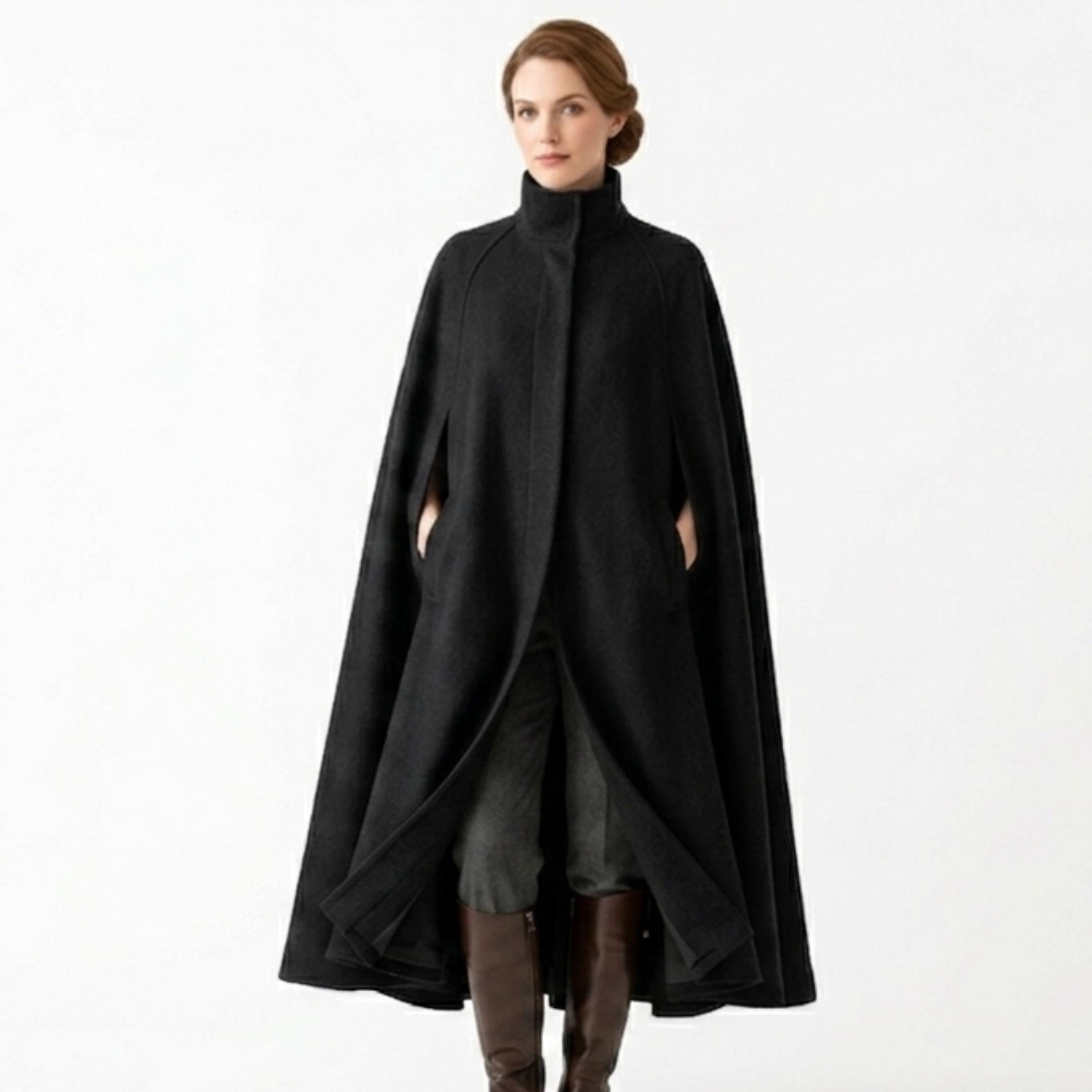 High Neck Black Vintage Wool Coat - Etsy
