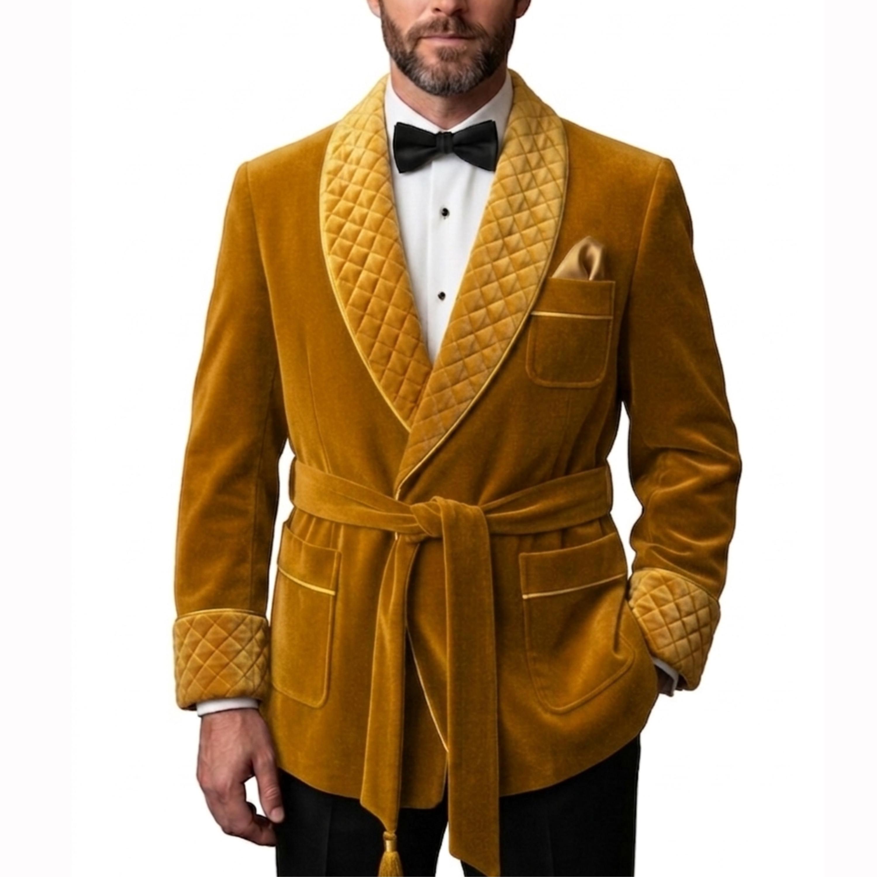 Burgundy Velvet Robe for Men | Quilted Lapel Dressing Gown | Luxury ...