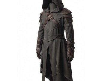 Gothic Shadow Warden Costume, Halloween Costume, Medieval Assassin Cloak, Leather Armor Coat, Gothic Warrior Cosplay, Unisex Costume