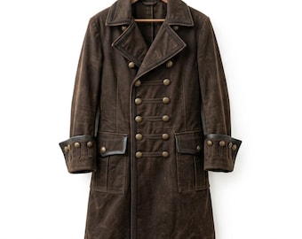The Ramsgate Corsair Long Coat | Distressed Brown Canvas Pirate Coat | Renaissance Buccaneer Duster | Historical Maritime Captain Overcoat