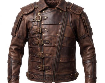 Brown Samurai Leather Jacket, Handmade Japanese Inspired Leather Coat, Warrior Biker Jacket, Steampunk Gothic Jacket, Cosplay Costume