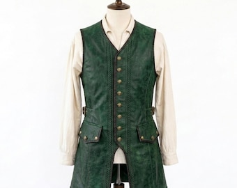 Captain Jack Sparrow Leather Vest | Genuine Leather Pirate Waistcoat | Steampunk Long Vest | Medieval Cosplay Costume | Gothic Buccaneer