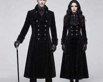 Vampire Long Coat, Unisex Velvet Gothic Coat, Victorian Vampire Jacket, Dracula Cosplay Cloak, Halloween Costume Coat