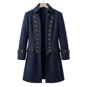 Abrigo largo de corsario de Plymouth / Abrigo de capitán pirata de lana azul marino / Abrigo de bucanero renacentista / Chaqueta de cosplay marítima histórica