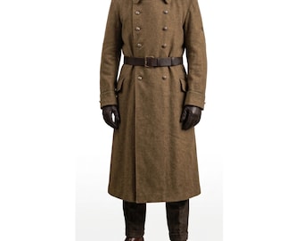 French Military Style Wool Long Coat | 1920s Inspired Capote Coat | Vintage Army Overcoat | Men’s Wool Winter Coat