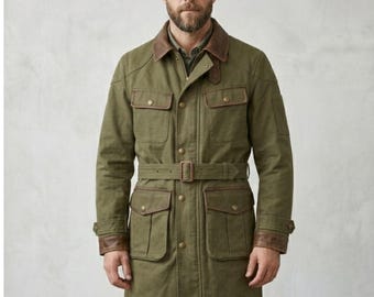 Abrigo de lona Ranger Patrol / Abrigo hasta la rodilla estilo militar / Chaqueta de lona de algodón resistente / Abrigo de campo con bolsillos utilitarios / Postapocalíptico