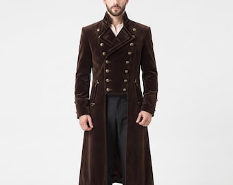 Victorian Steampunk Long Jacket, Velvet Steampunk Coat, Gothic Victorian Coat, Double Breasted Tailcoat, Cosplay Costume, Halloween