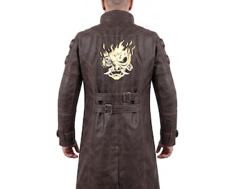 Futuristic Yellow Leather Long Coat | Anime Inspired Techwear Trench Coat | Sci-Fi Tactical Leather Overcoat | Halloween Costume