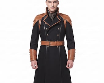 Tan Imperial Commander Long Coat | Gothic Pirate Captain Jacket | Men's Military Officer Coat | Renaissance Steampunk Greatcoat