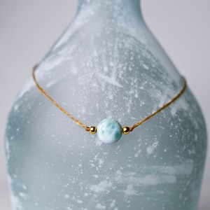 Larimar munt en gouden chokerketting voor vrouwen, handgemaakte sieraden, bohoketting, cadeau voor haar, handgemaakt cadeau, strandchoker, aangepaste choker