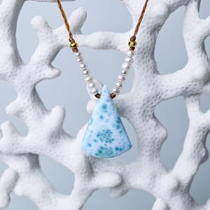 Rare Larimar and Freshwater Pearl Necklace for Women, Gift for Her, Statement Necklace, Handmade Necklace, Boho Necklace, Larimar Jewelry
