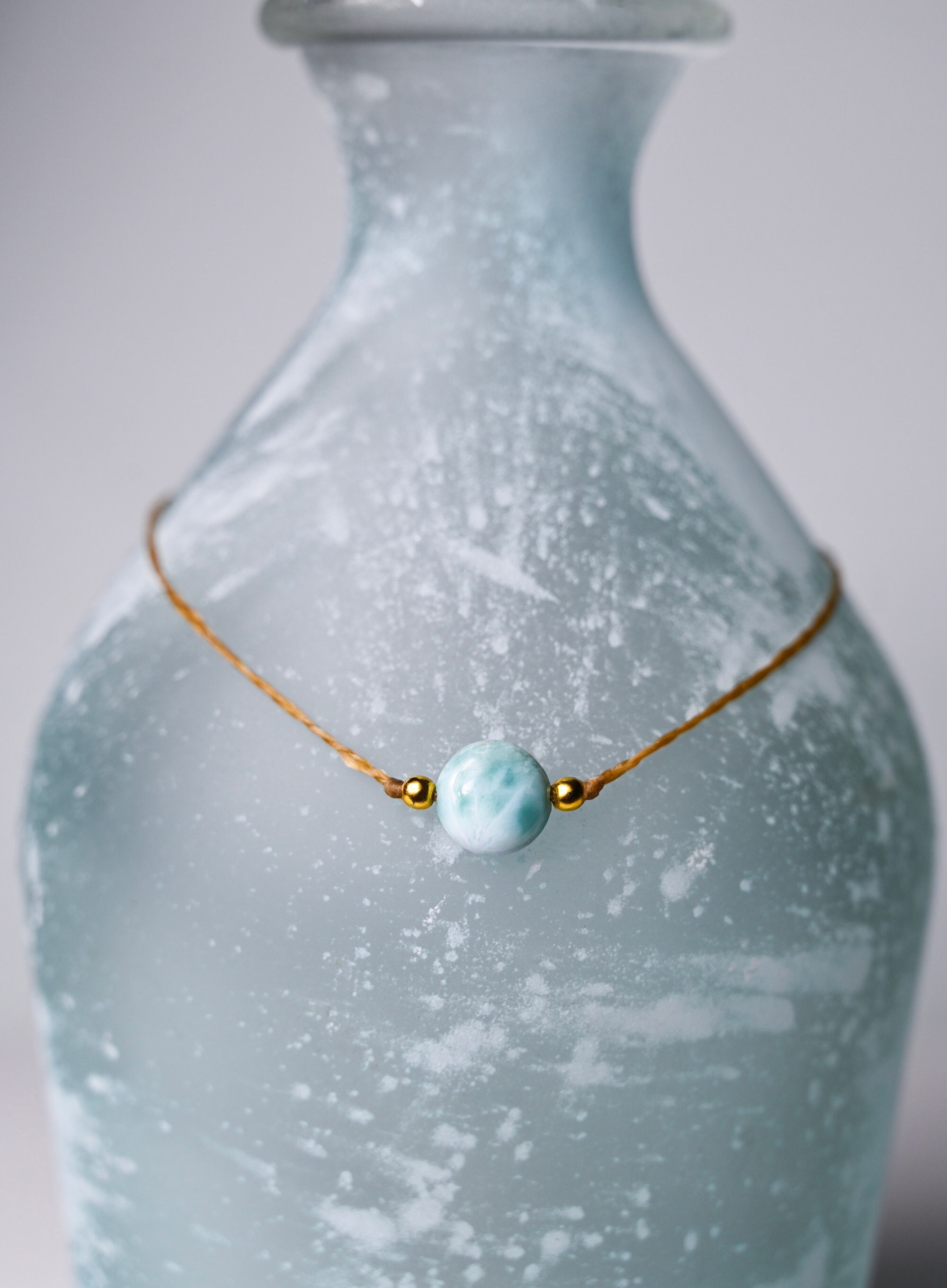 Larimar Coin and Gold Choker Necklace for Women, Handmade Jewelry, Boho Necklace, Gift for Her, Handmade Gift, Beach Choker, Custom Choker