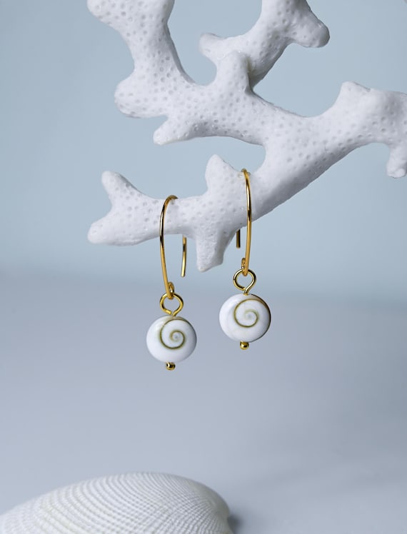 Handmade Shiva Eye Shell Earrings: 18k Gold Plated Boho Jewelry