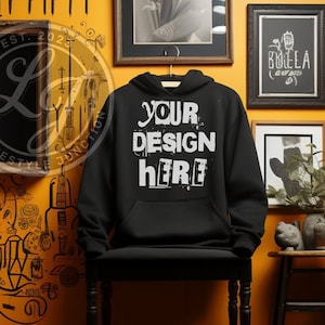 Gildan 18500 Black hoodie Mockup | Hanging Gildan Sweater Mock-up, Boho Sweatshirt Mockups, Crewneck Pullover Mock ups, POD Boho styled