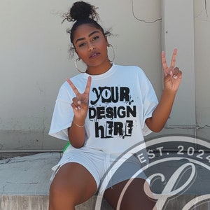 Realistic Black women Tshirt Mockup African American oversized tshirt black model mockup white Tshirt mockup black girl mockup