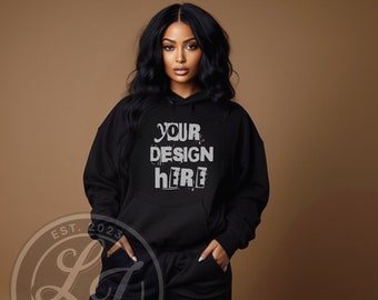 Black Gildan 18500 Sweatshirt Mockup: PNG Model Image (Digital Download)