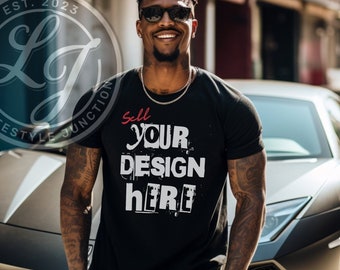 Black Bella Canvas 3001 Mockup: Black Male Model (PNG Digital Download)