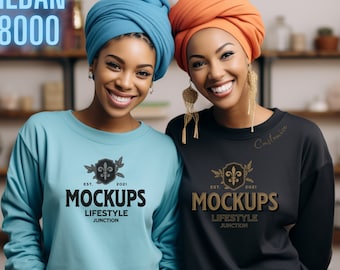 Zusters Headwrap Tulband Mockup Zusters Mock ups Diverse Lifestyle Mocks, Afro-Amerikaanse modellen, Winkel Mockup Bedrijfseigenaar Mockup Promo