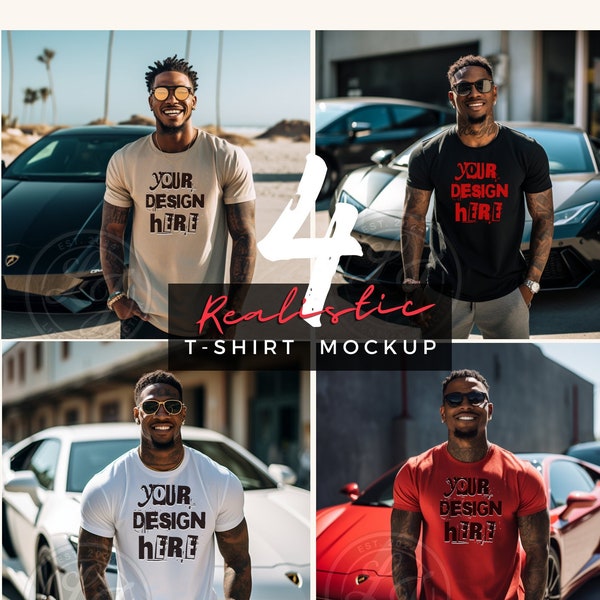 African American Bella canvas 3001-mockup, , Tattooed Men Mockup, Manly Mockup Bundle, mockups for t-shirt streetwear mockup