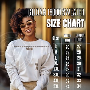 Tabla de tallas de sudaderas Gildan 18000 Guía de maquetas de tallas Cuatro versiones S-5XL Tallas grandes extendidas Descarga digital Tabla de tallas de mezcla pesada