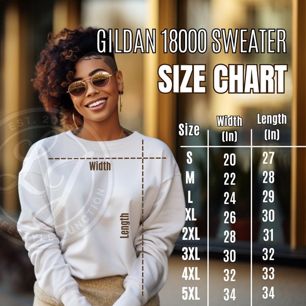 Gildan 18000 Size Chart Sweatshirt Sizes Mockup Guide Four Versions S-5XL Extended Plus Sizes  Digital Download Heavy Blend size chart