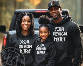 Black Family Hoodie Mockup: Gildan 18500 Sweatshirt (PNG Digital Download)