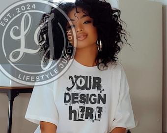 Realistic Black women Tshirt Mockup African American oversized tshirt black model mockup white Tshirt mockup black girl mockup