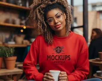 Red Sweater Mockup Gildan 18000 Mockup Gildan Red Sweatshirt Mockup Stock SVG Mockup JPG Digital Download Model Mockup College Student